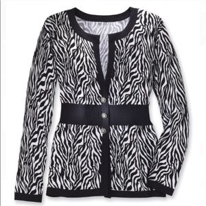 NEW Seventh Ave Zebra Striped Cardigan Sweater
